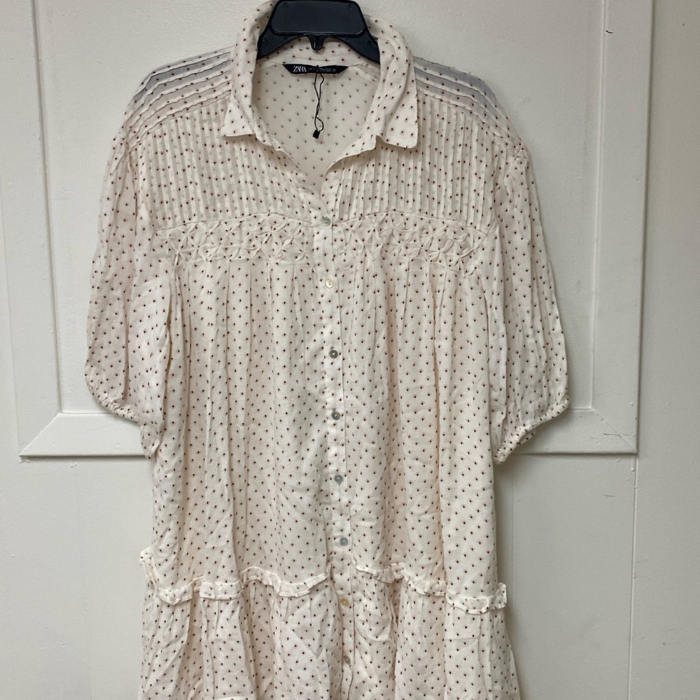 Zara Cotton Blend Beautiful Print Lined Long Oversized Blouse Never Used